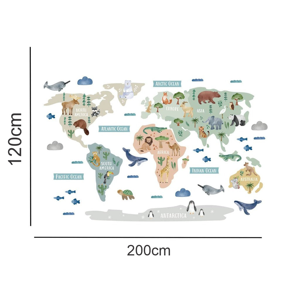 Wall decals Children's world map animals