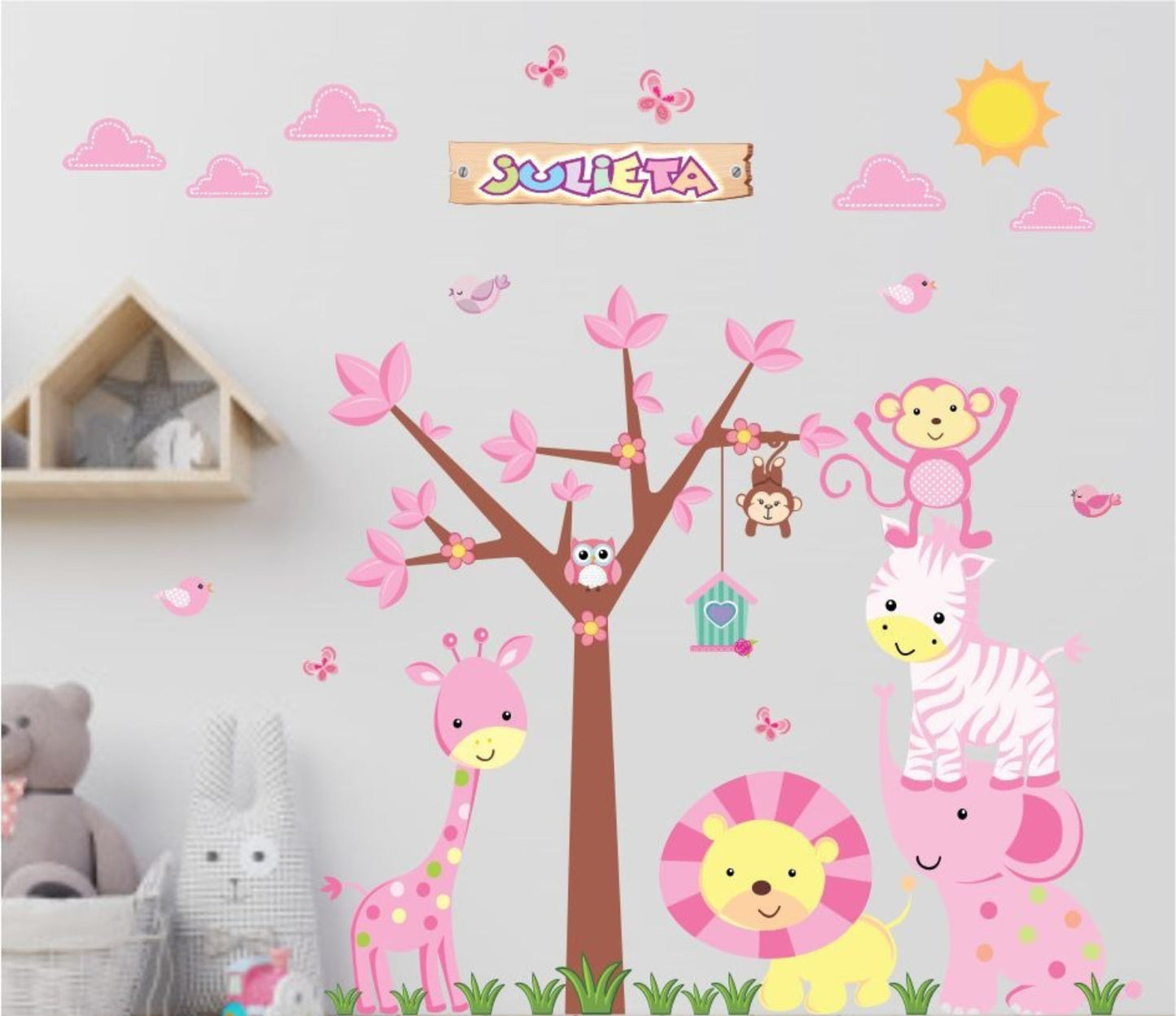 Wall decals Children's pink animals(0010)