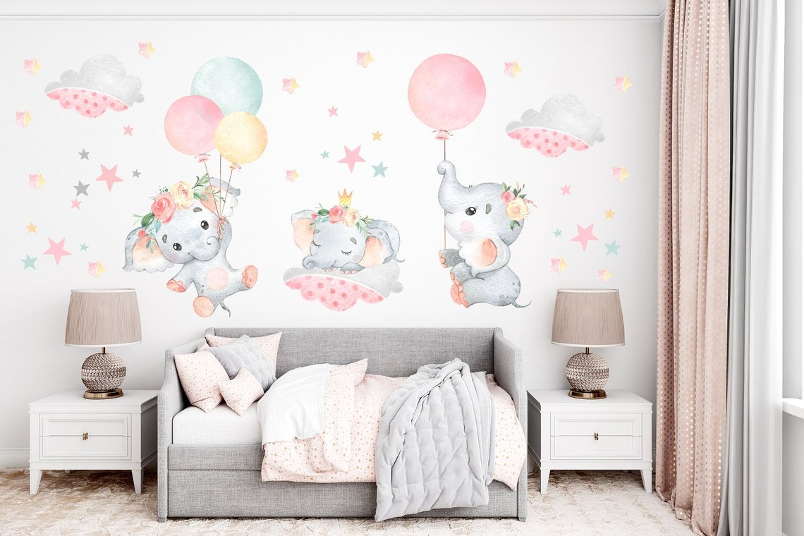 Wall decals Children's watercolor elephant 2 (0043)