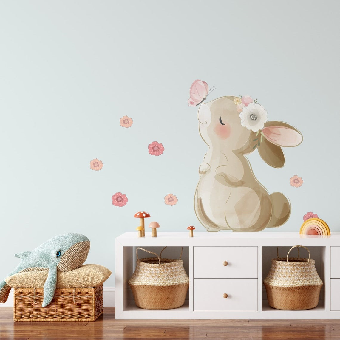 Wall decals Children's Rabbit with flowers and butterflies (0013)