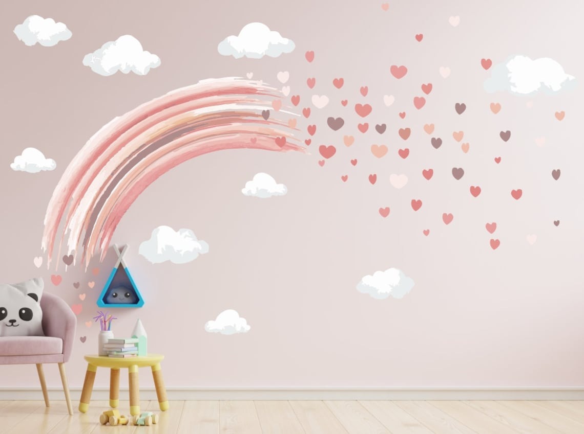 Wall decals Children's rainbow and hearts (0011)