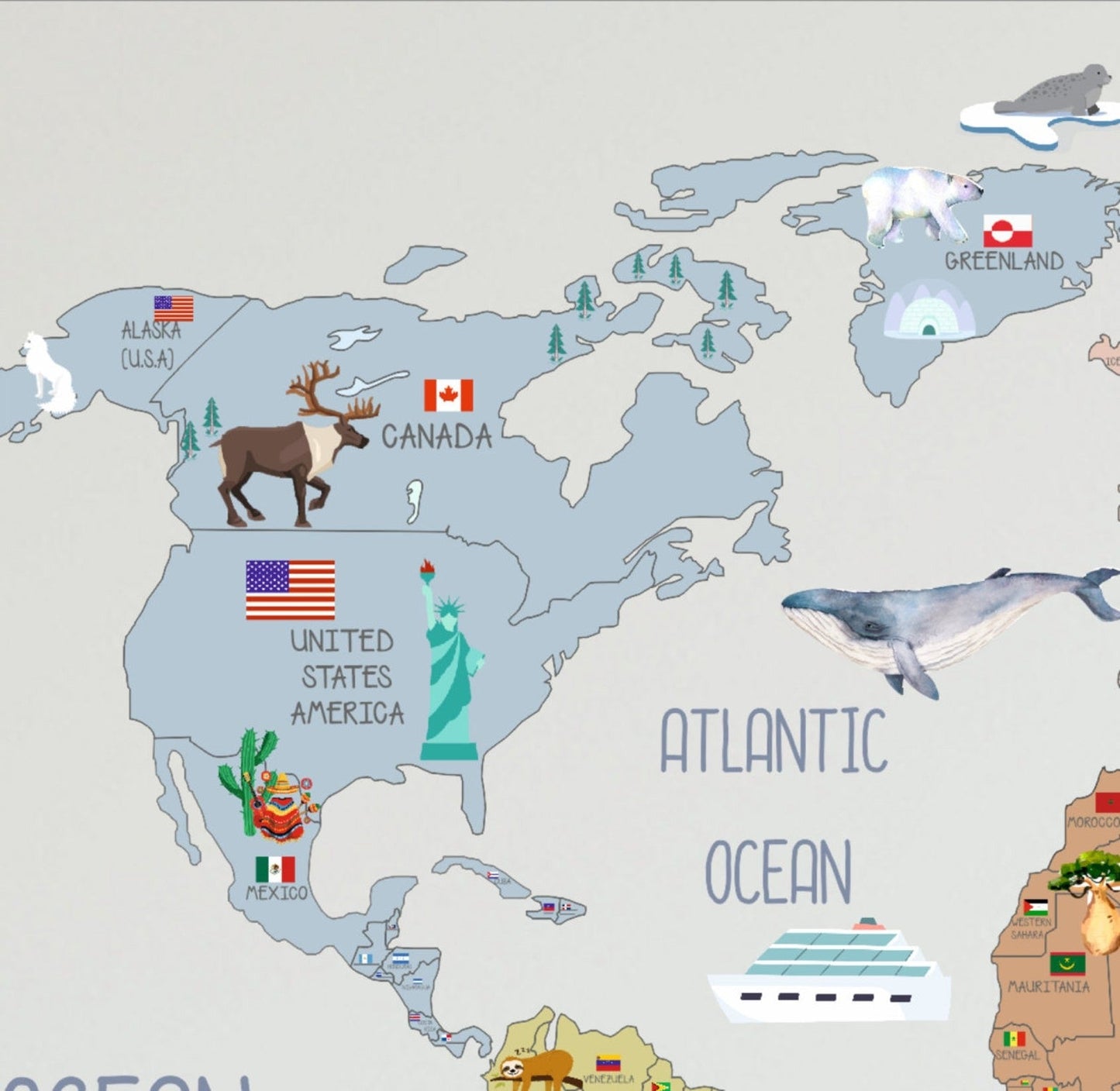 Wall decals Children's world map with flags
