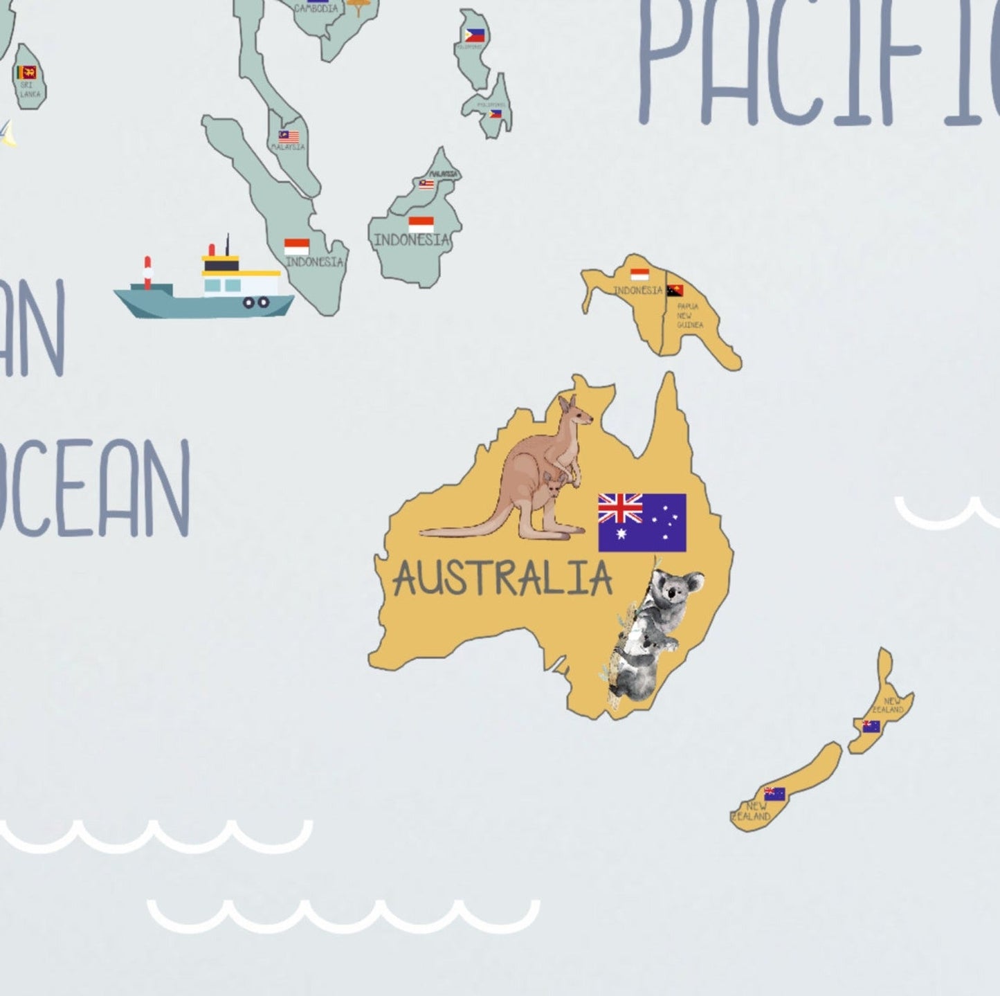 Wall decals Children's world map with flags