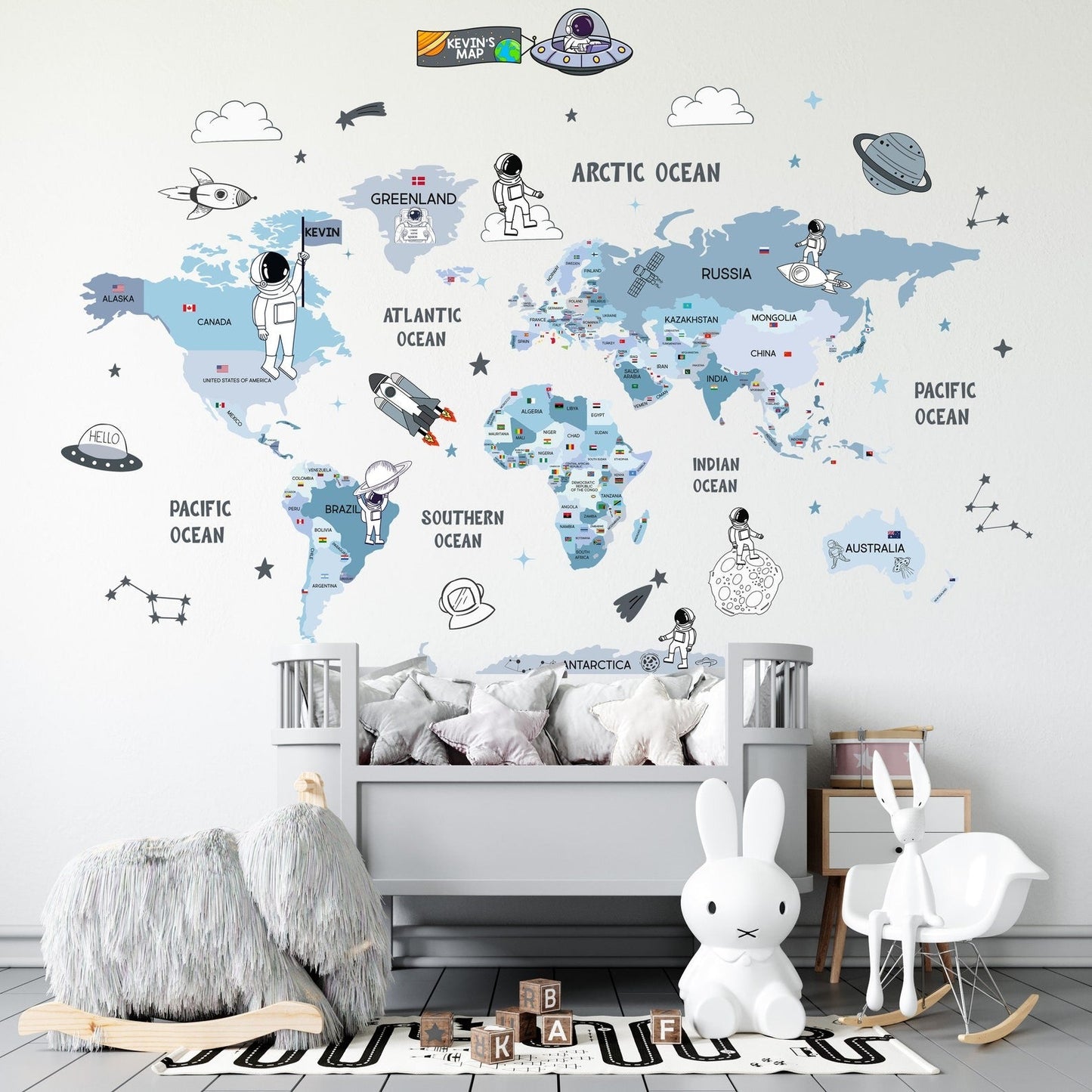 Wall decals Children's world map of astronauts