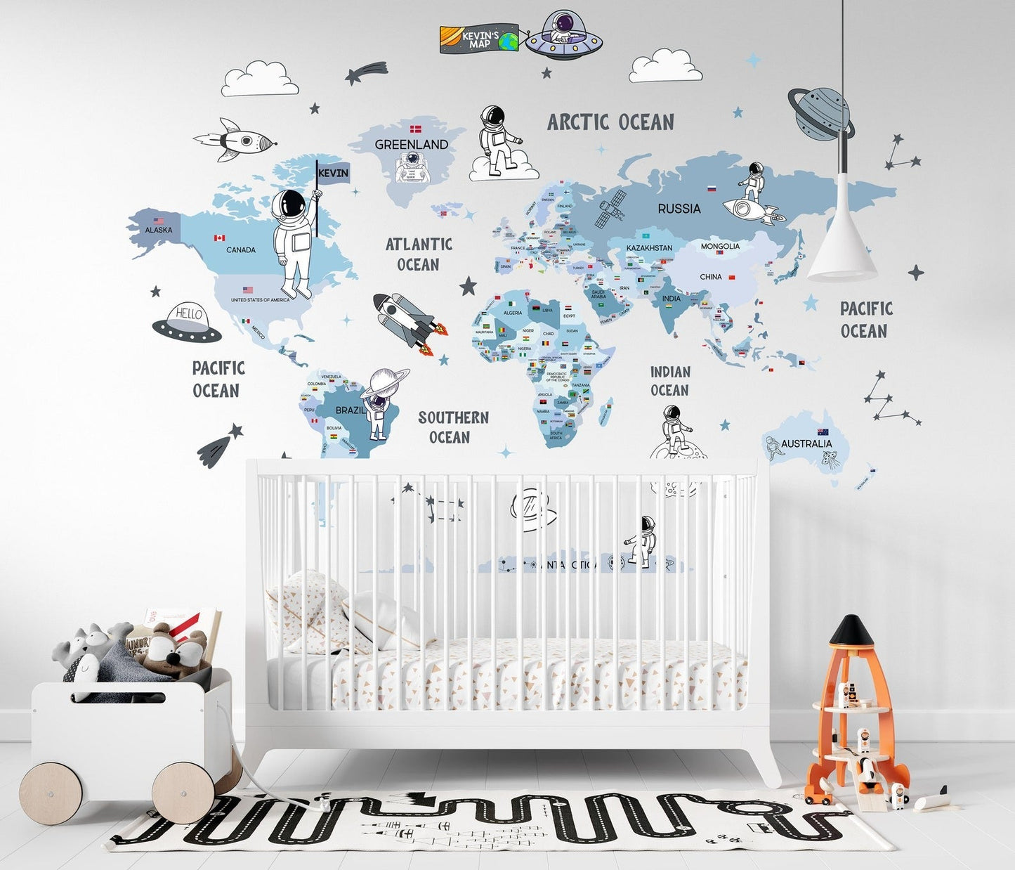 Wall decals Children's world map of astronauts