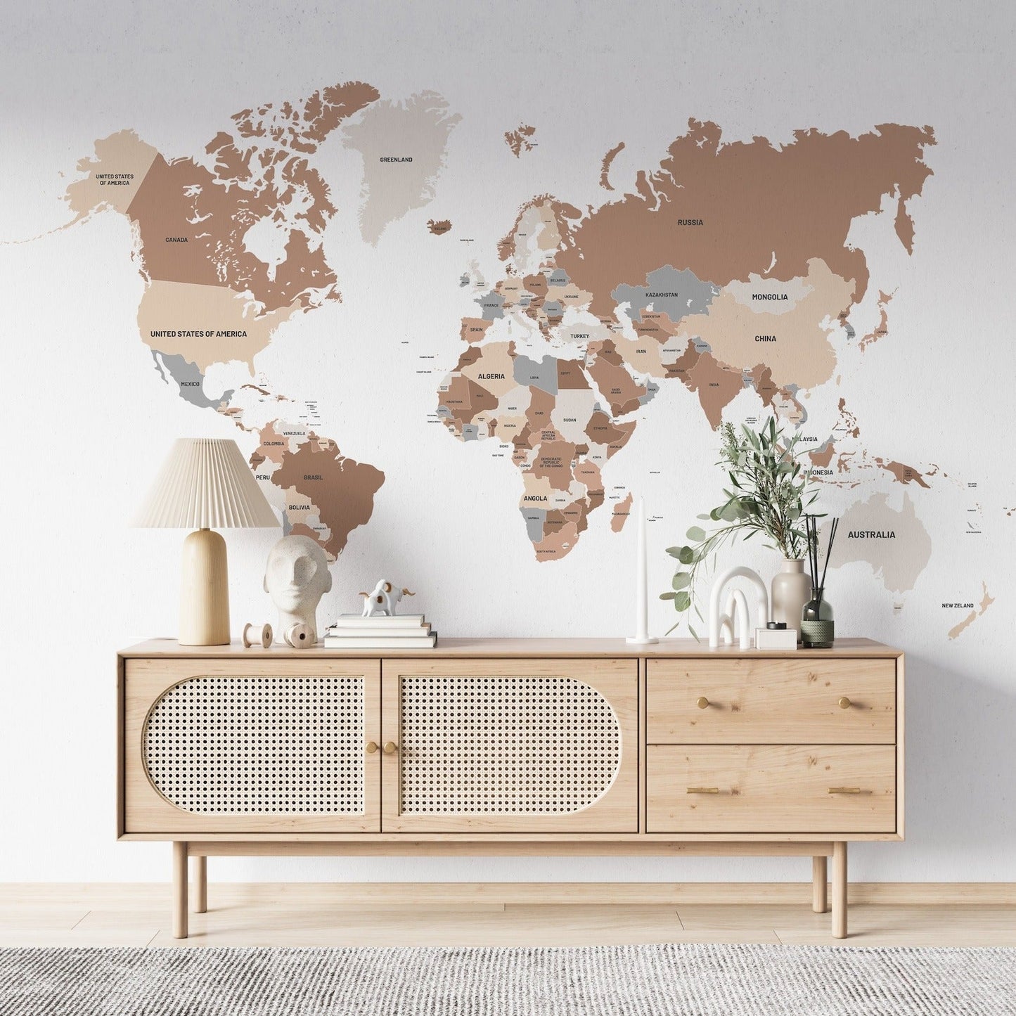 Wall decals World map countries various colors