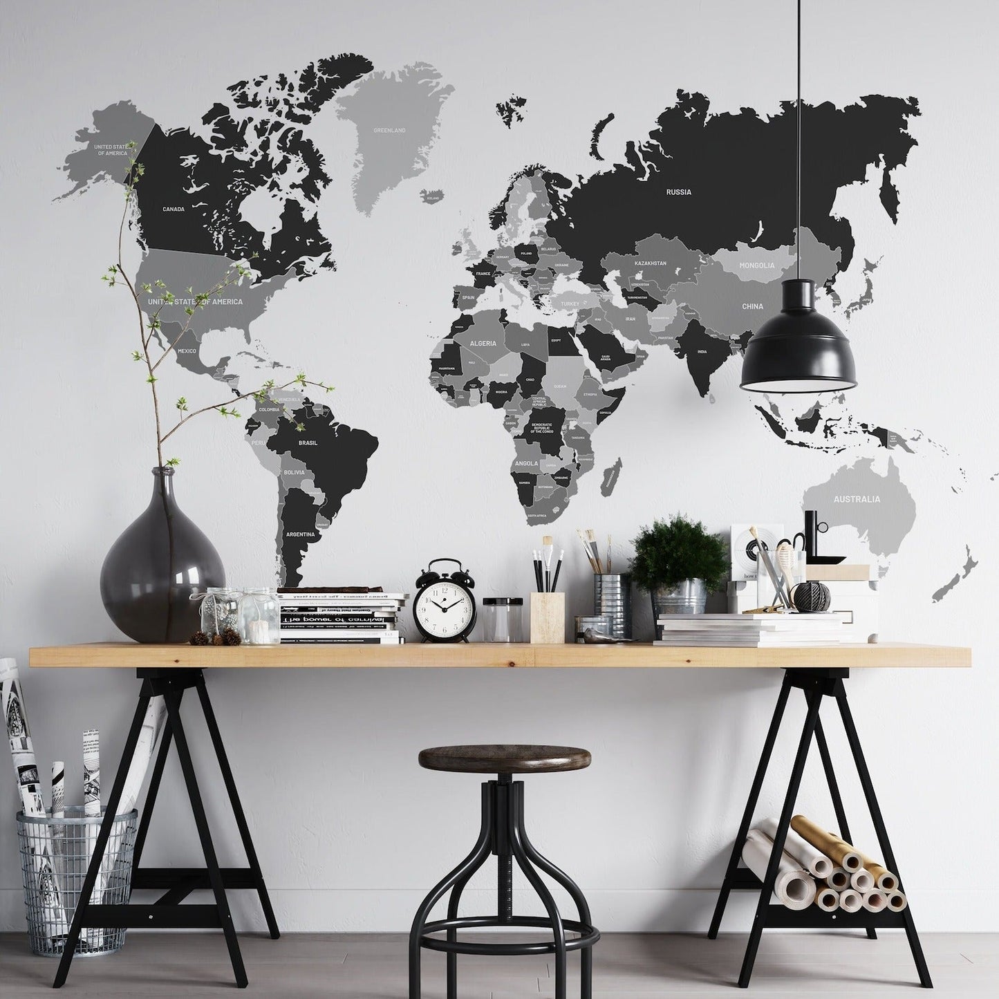 Wall decals World map countries various colors