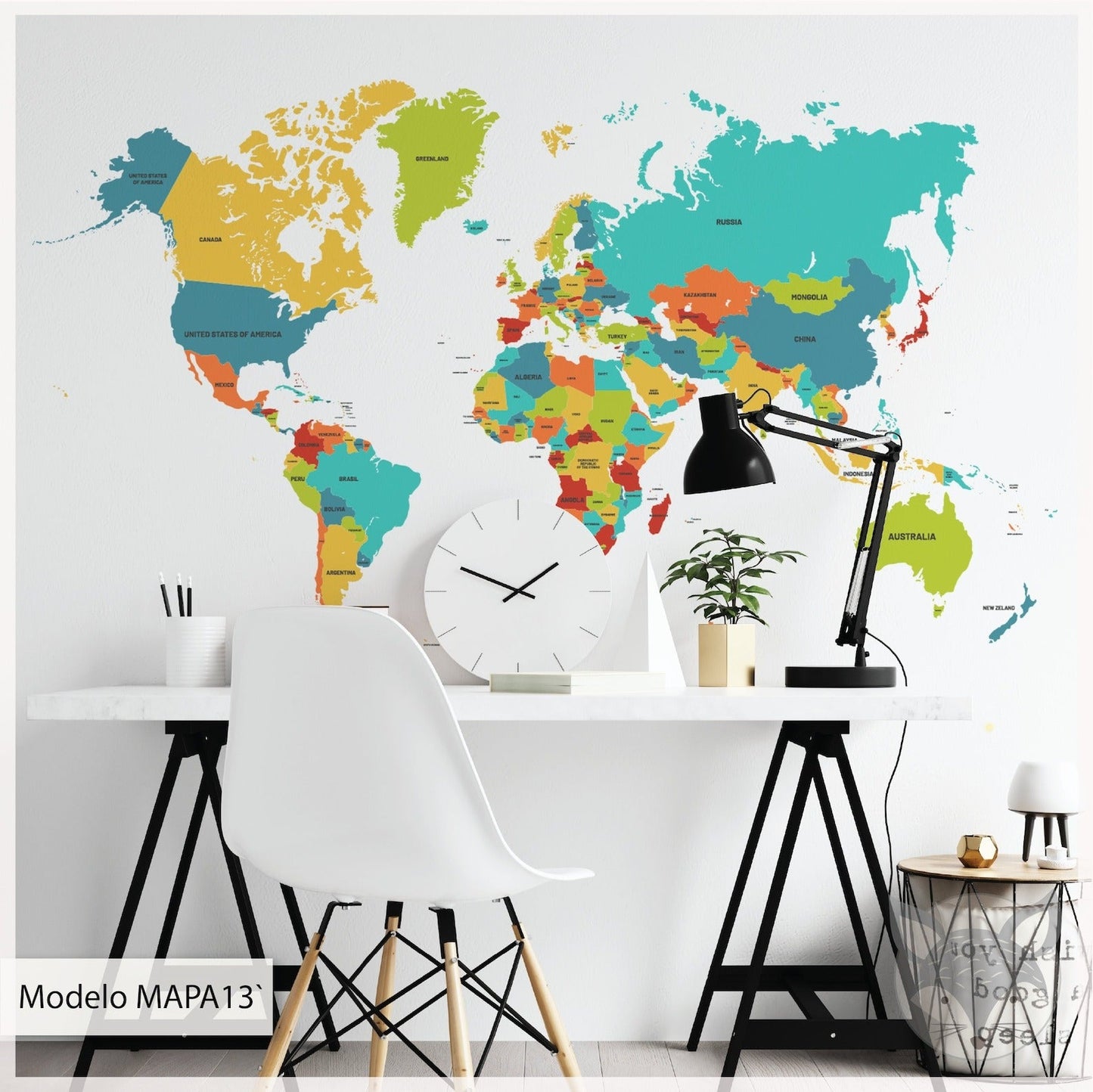 Wall decals World map countries various colors