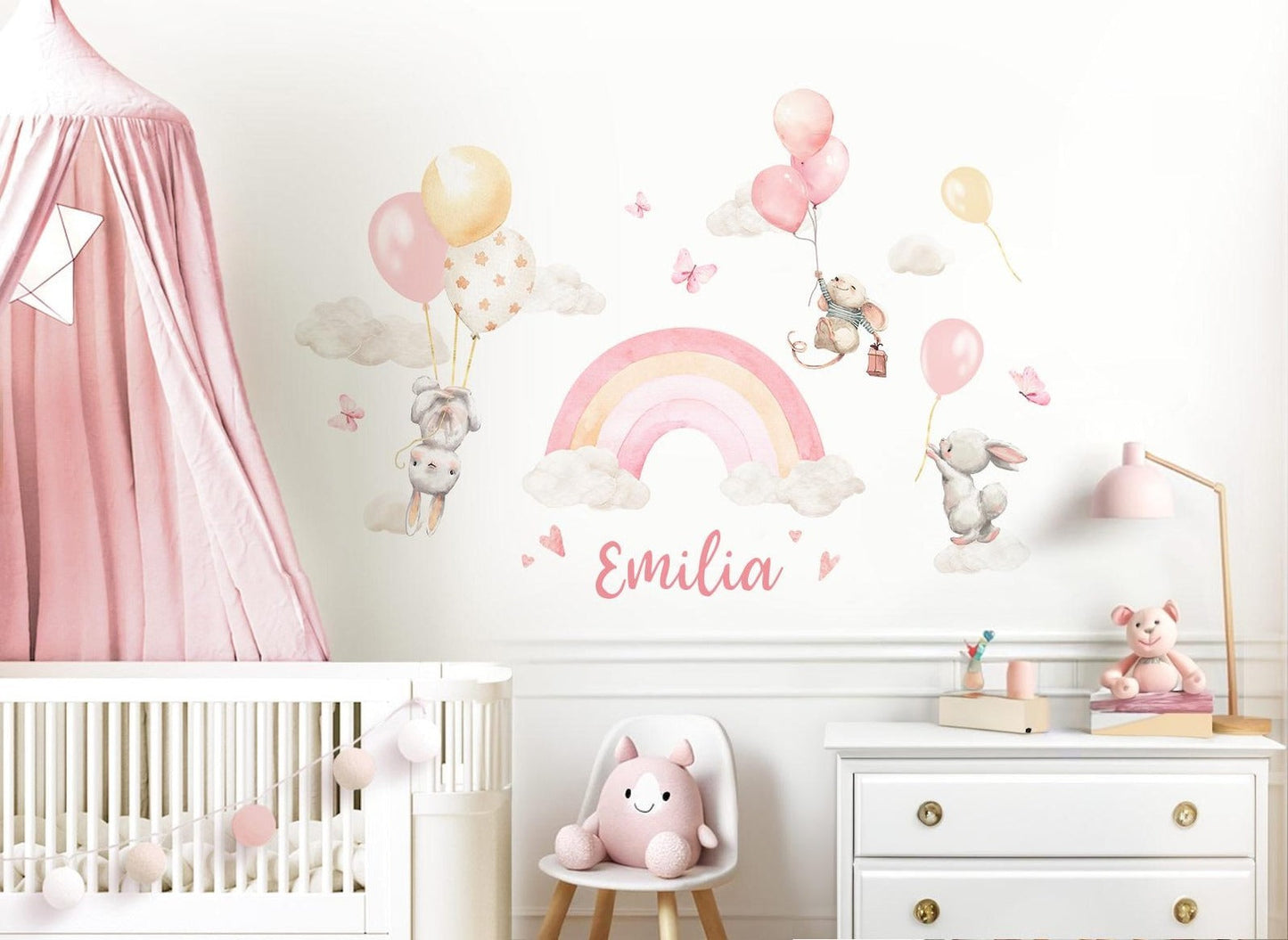 Wall decals for Children's rainbow with animals in clouds