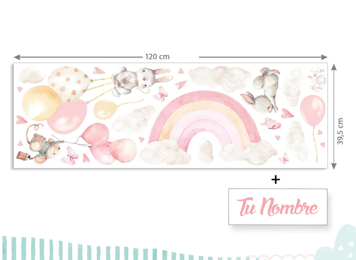 Wall decals for Children's rainbow with animals in clouds