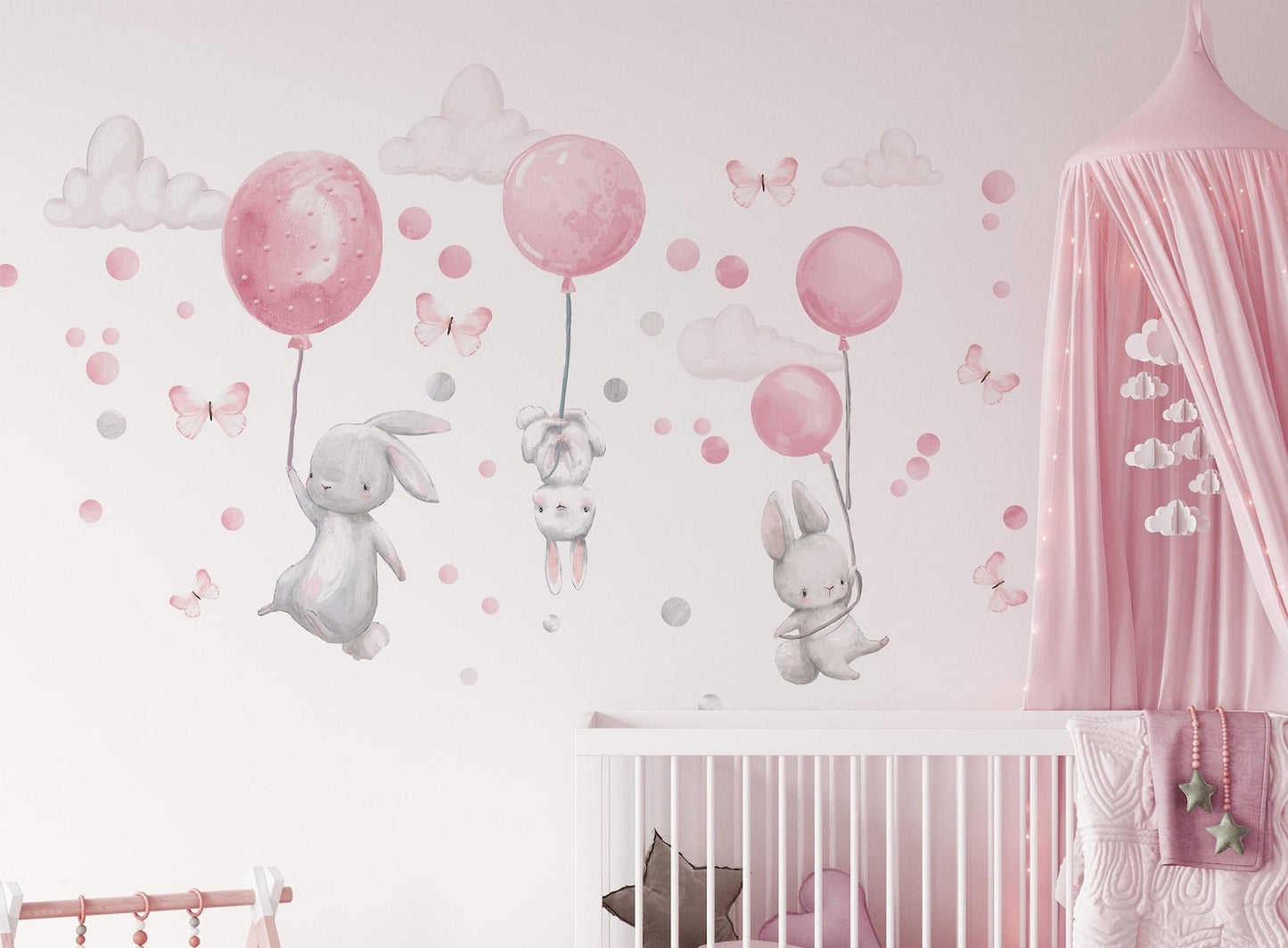 Wall decals Children's Rabbit with pink balloons