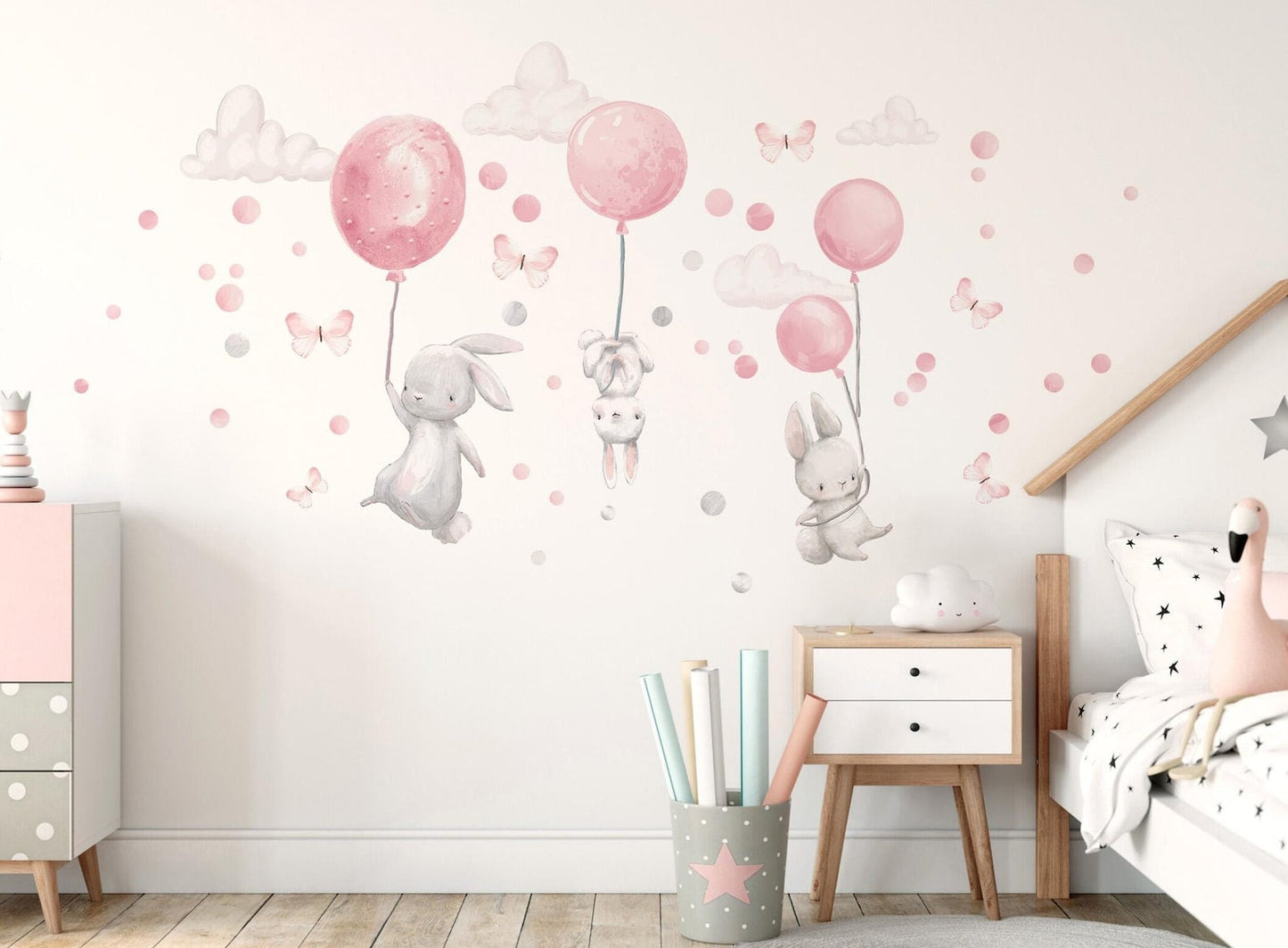 Wall decals Children's Rabbit with pink balloons