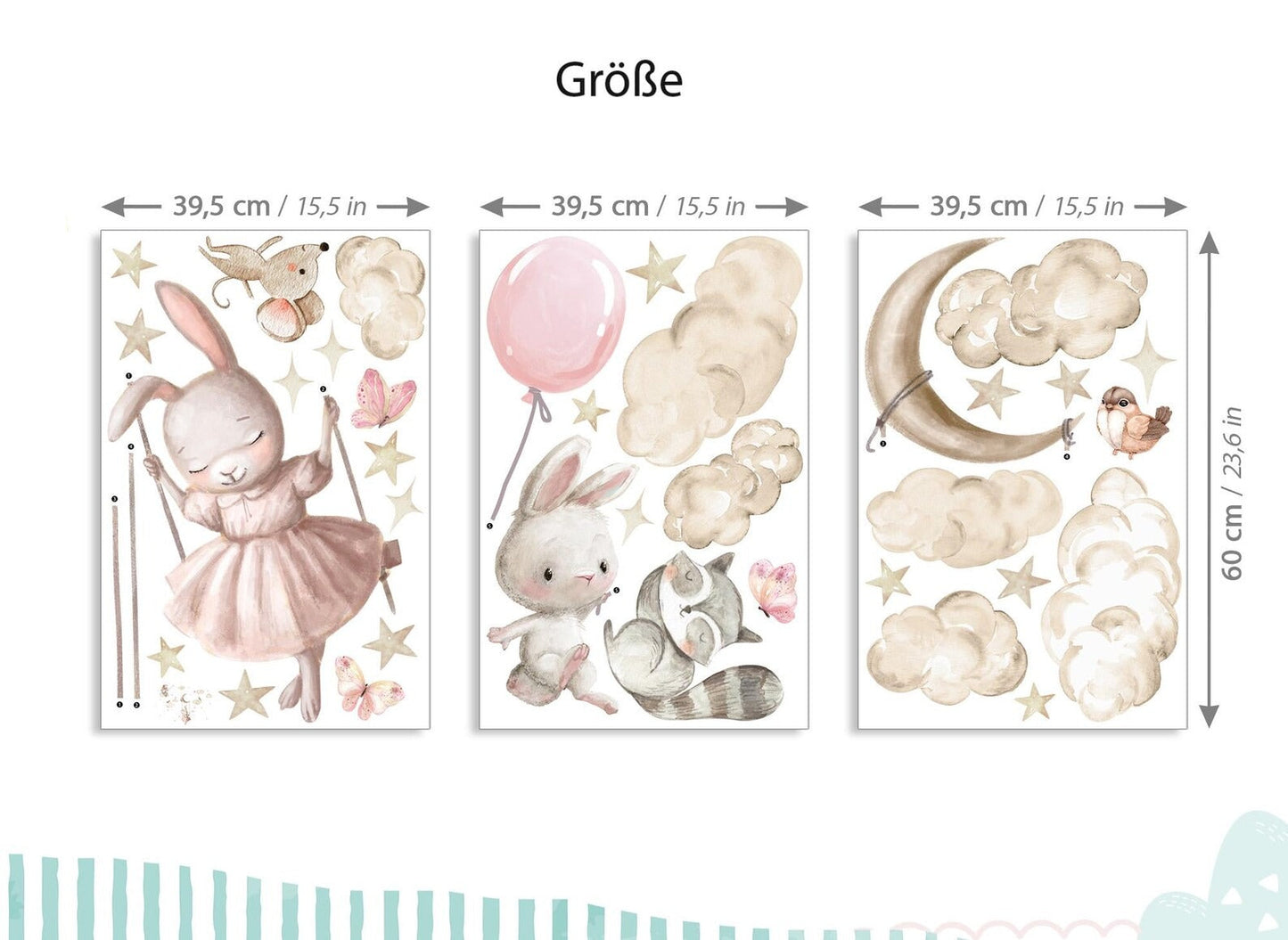 Wall decals for Children's Rabbit with animals in the cloud