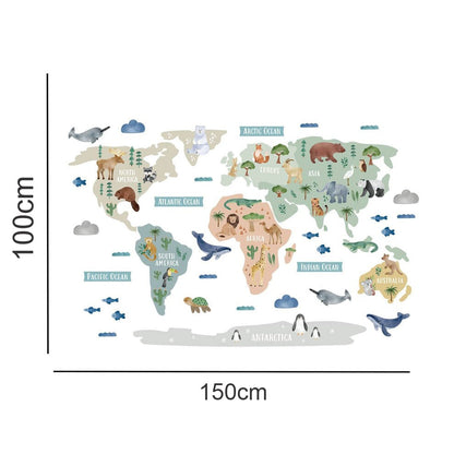Wall decals Children's world map animals