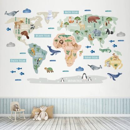Wall decals Children's world map animals