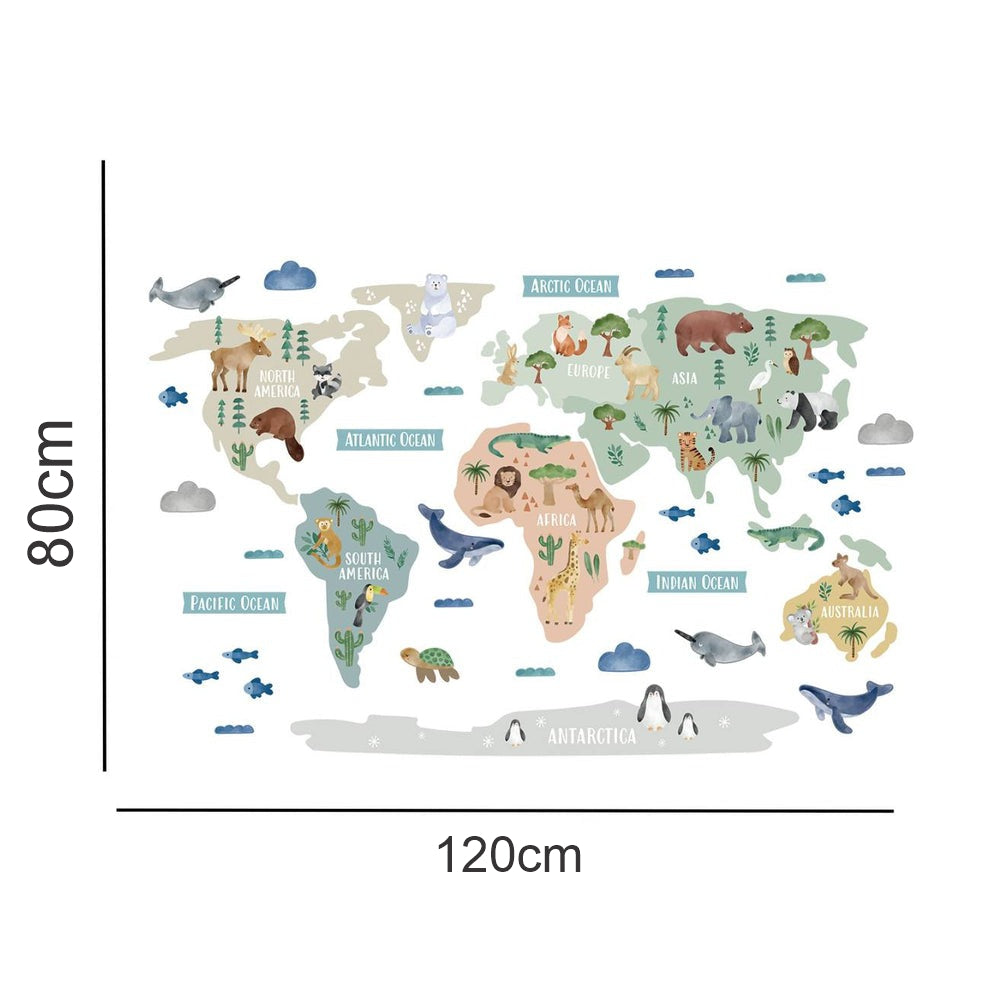 Wall decals Children's world map animals