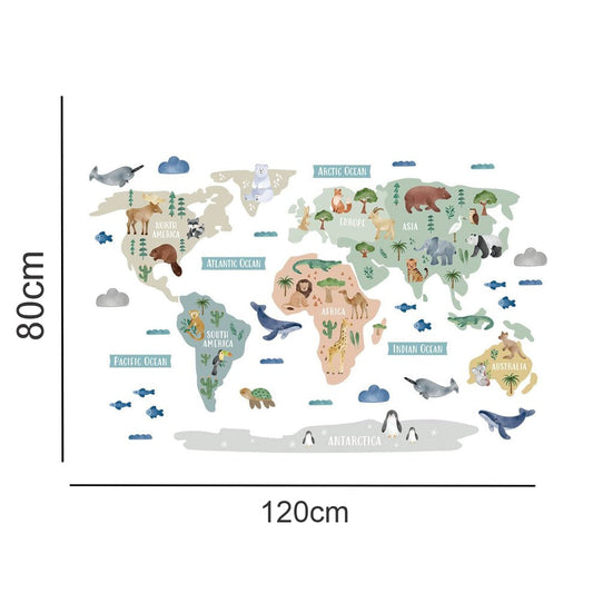 Wall decals Children's world map animals