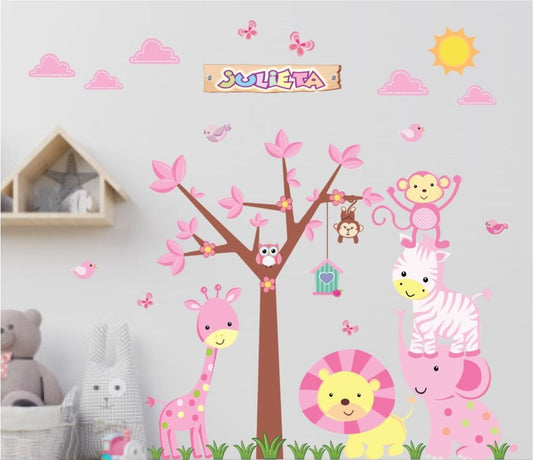 Wall decals Children's  pink animals(0010)
