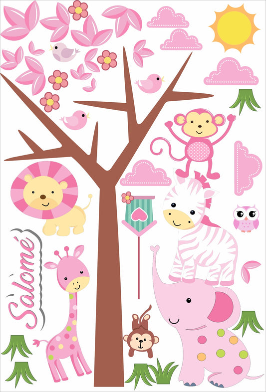 Wall decals Children's  pink animals(0010)
