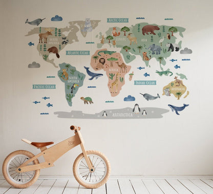 Wall decals Children's world map animals
