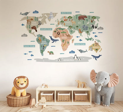 Wall decals Children's world map animals