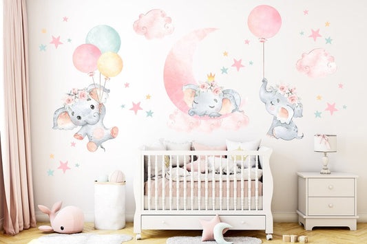 Wall decals Children's pink elephants with balloons (0047)
