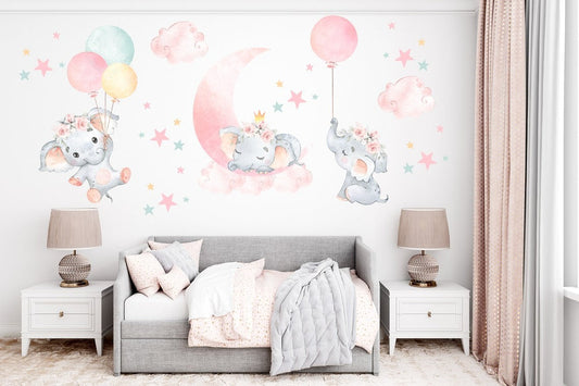 Wall decals Children's pink elephants with balloons (0047)