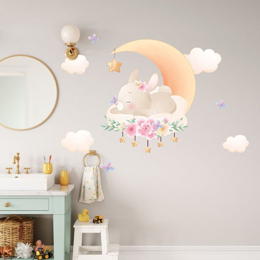 Wall decals Children's Cute Easter rabbit on the moon