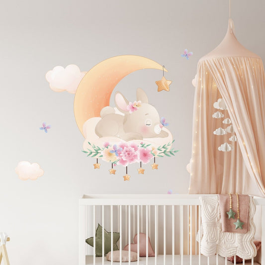 Wall decals Children's Cute Easter rabbit on the moon