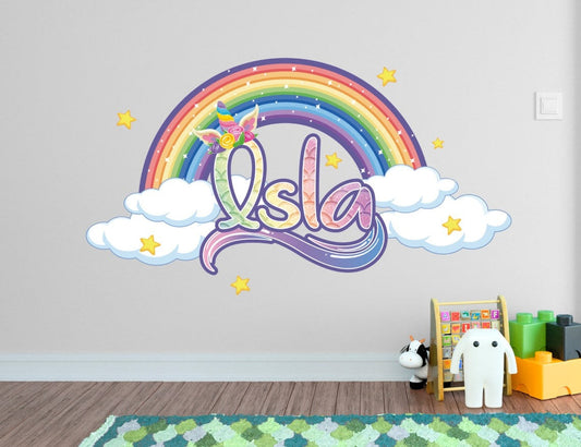 Wall decals Children's  colorful unicorn name (0079)