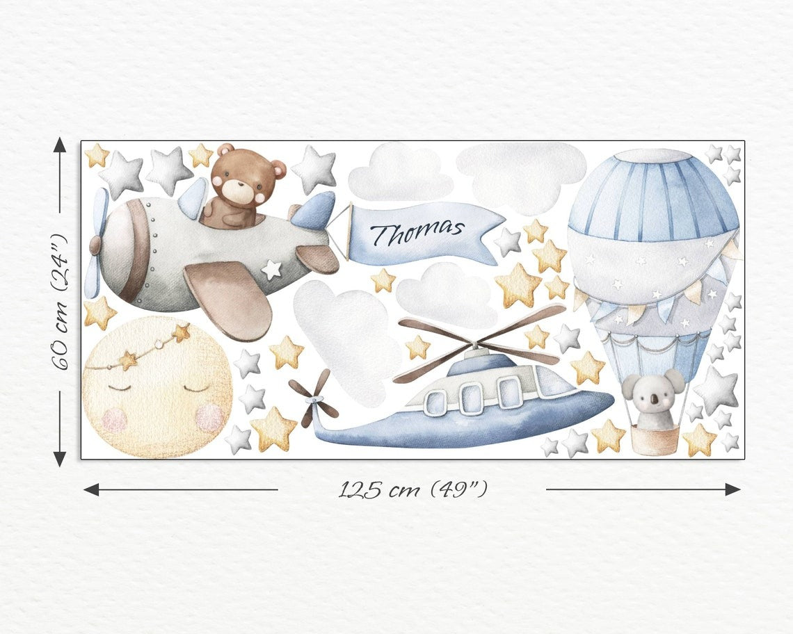 Wall decals Children's  hot air balloons with bear on plane (0016)