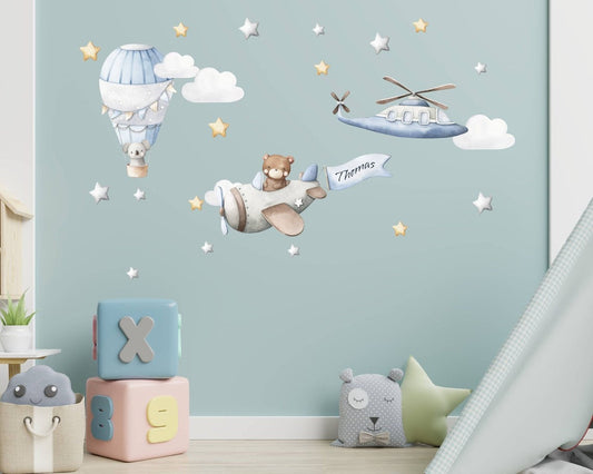 Wall decals Children's  hot air balloons with bear on plane (0016)