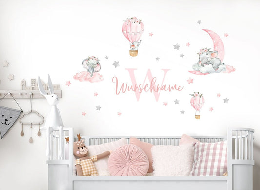 Wall decals Children's watercolor elephant girl set(0015)