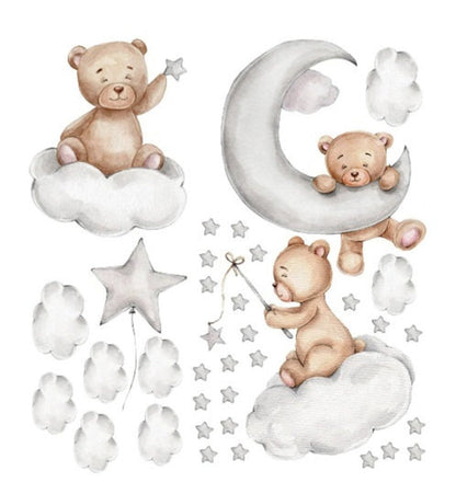 Wall decals Children's Watercolor teddy bear and stars (0020)