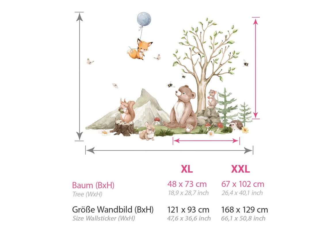 Wall decals Children's bear hedgehog fox animals (0083)
