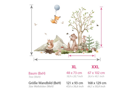 Wall decals Children's bear hedgehog fox animals (0083)