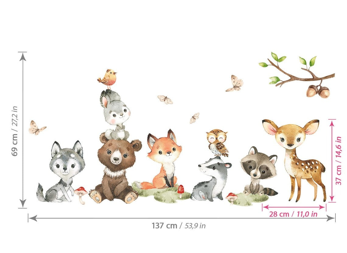 Wall decals Children's Baby Fox Rabbit Bear (0038)