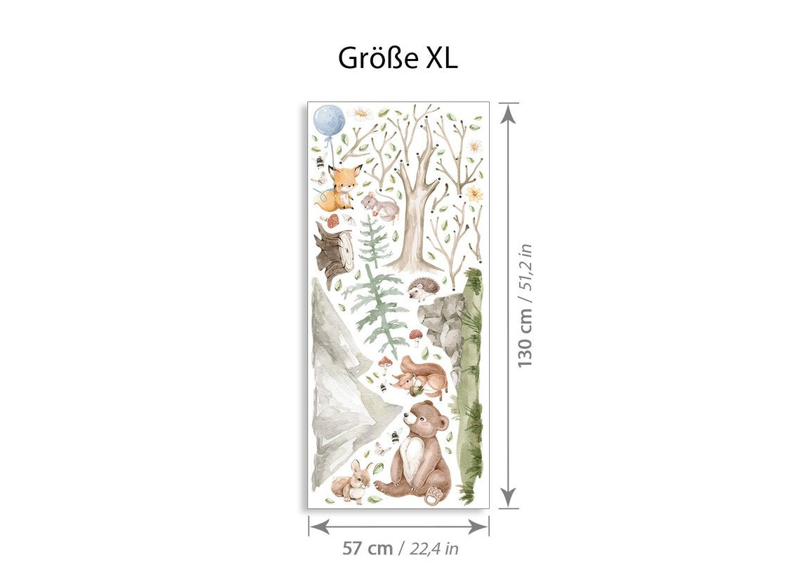 Wall decals Children's bear hedgehog fox animals (0083)