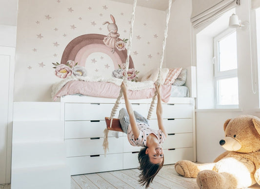 Wall decals Children's pastel rainbow with bunny (0023)