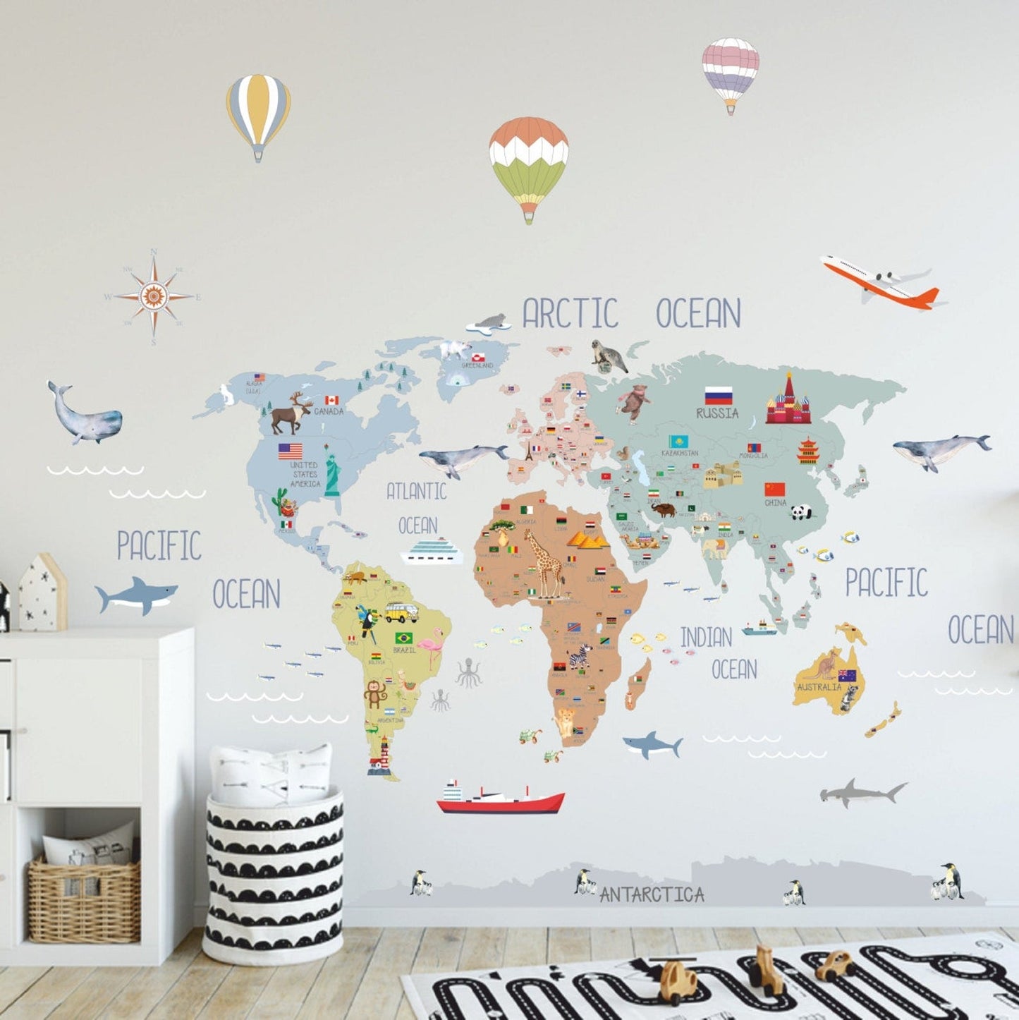 Wall decals Children's world map with flags