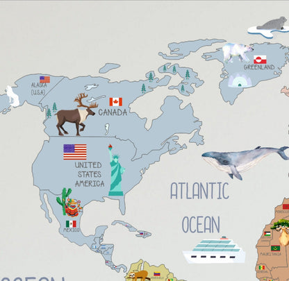 Wall decals Children's world map with flags