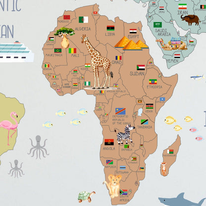 Wall decals Children's world map with flags
