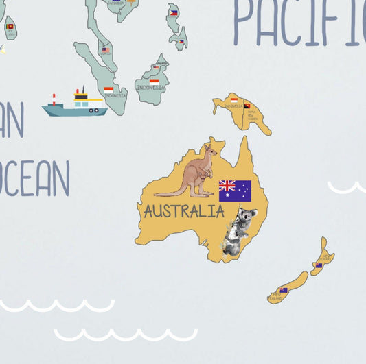 Wall decals Children's world map with flags
