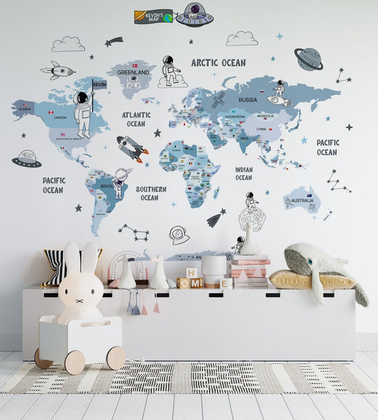 Wall decals  Children's world map of astronauts