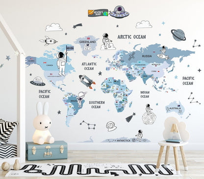 Wall decals  Children's world map of astronauts