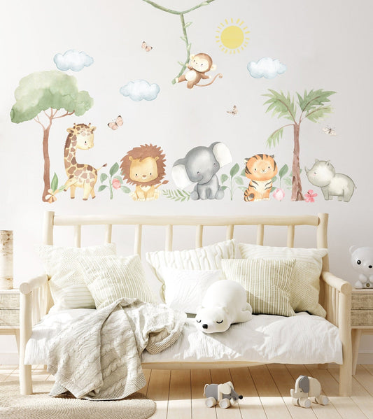 Wall decals Children's animals in the jungle watercolor