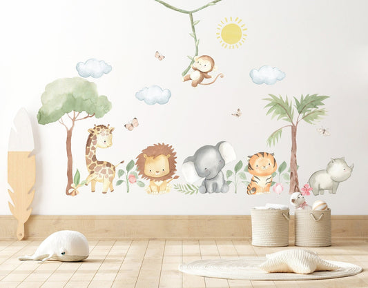Wall decals Children's animals in the jungle watercolor