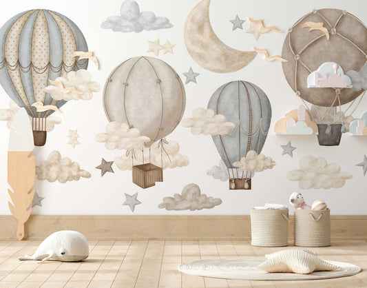 Wall decals Children's balloons with clouds of various colors