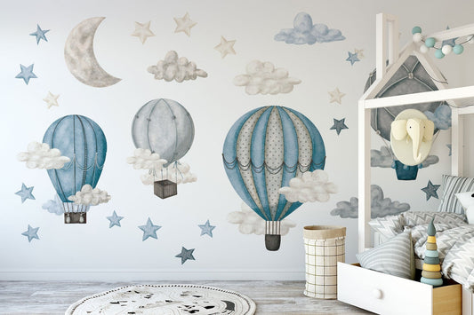 Wall decals Children's balloons with clouds of various colors