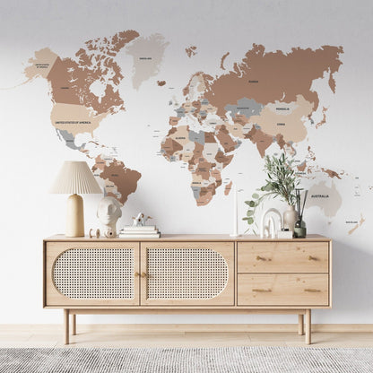 Wall decals World map countries various colors